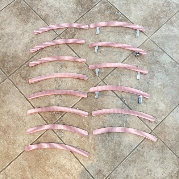 Vintage Victoria's Secret Hangers Set of 14 Pink White Stripe Padded